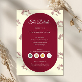 Burgundy and Ivory Arch  Wedding Details Card Informatiekaartje