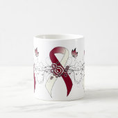 Burgundy and Ivory Ribbon with Butterfly Coffee Mu Koffiemok (Center)