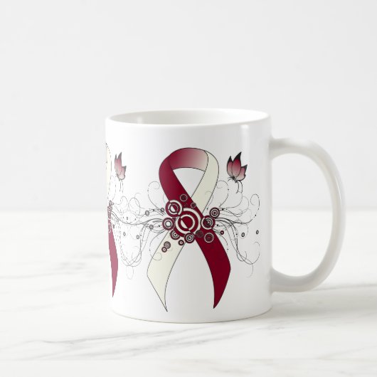 Burgundy and Ivory Ribbon with Butterfly Coffee Mu Koffiemok (Rechts)