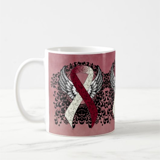 Burgundy and Ivory Ribbon with Wings Coffee Mug Koffiemok (Links)