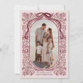 Burgundy and Mauve Floral & Bow Holiday Photo Card Kaart