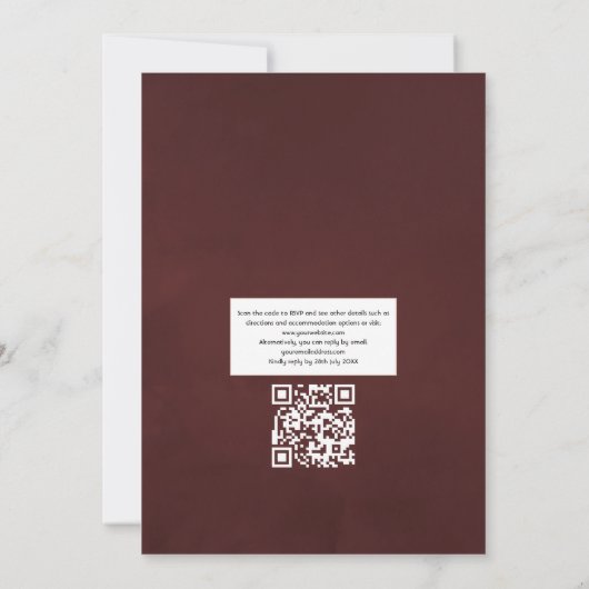 Burgundy and Navy Floral Wedding QR Code Uitnodigi Kaart (Achterkant)