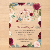 Burgundy and Peach Floral Pumpkin Wedding Acryl Uitnodigingen (Voorkant)