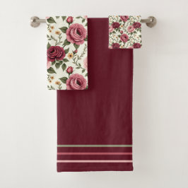 Burgundy and Pink Floral Rose Bad Handdoek