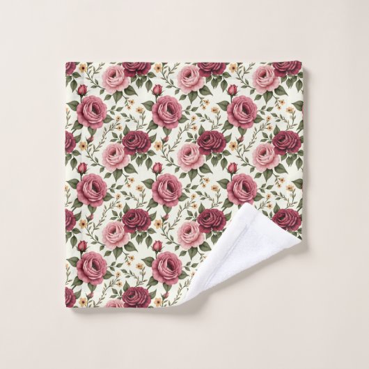 Burgundy and Pink Floral Rose Bad Handdoek (Wasdoekje)
