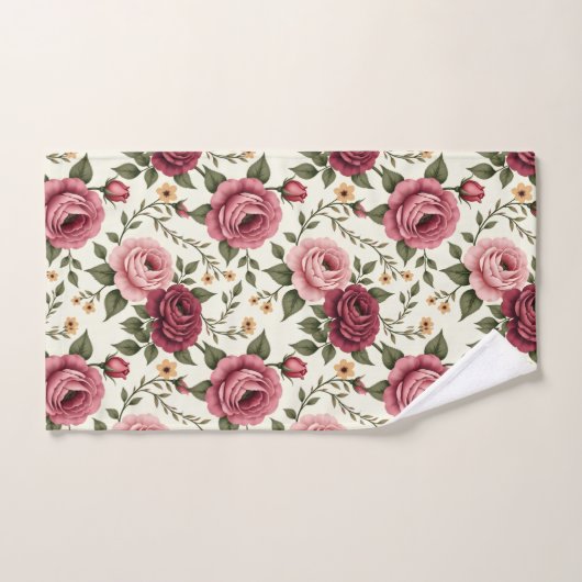 Burgundy and Pink Floral Rose Bad Handdoek (Handdoek)