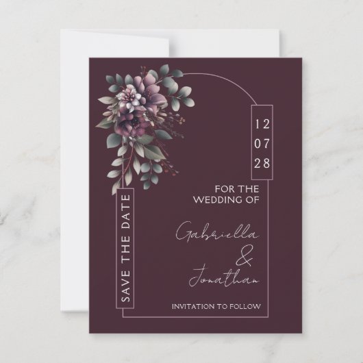 Burgundy and Sage Arch Save the Date | Invitation Kaart (Voorkant)