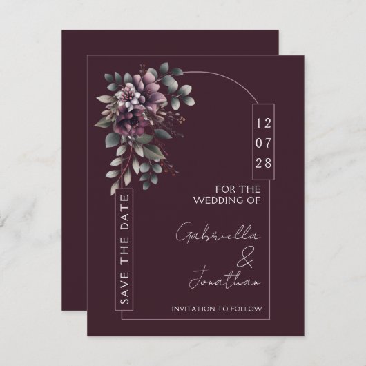 Burgundy and Sage Arch Save the Date | Invitation Kaart (Voorkant / Achterkant)