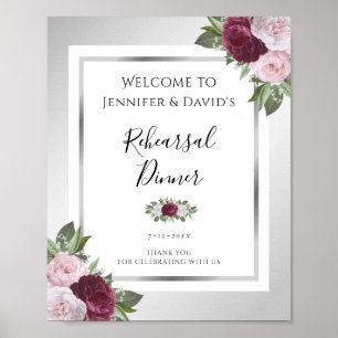 Burgundy and Silver Rehearsal Dinner Welcome Sign Poster