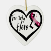 Burgundy and White Awareness Ribbon for My Hero Keramisch Ornament (Rechts)