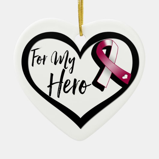 Burgundy and White Awareness Ribbon for My Hero Keramisch Ornament (Voorkant)