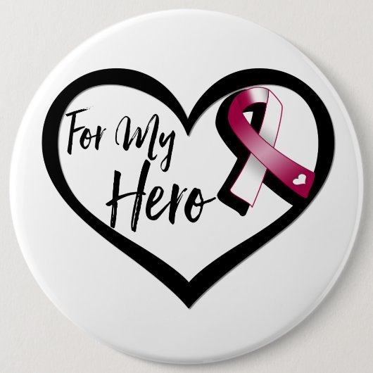 Burgundy and White Awareness Ribbon for My Hero Ronde Button 6,0 Cm (Voorkant)