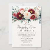 Burgundy and White Floral Wedding After Party Kaart (Voorkant)