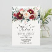 Burgundy and White Floral Wedding After Party Kaart (Staand voorkant)