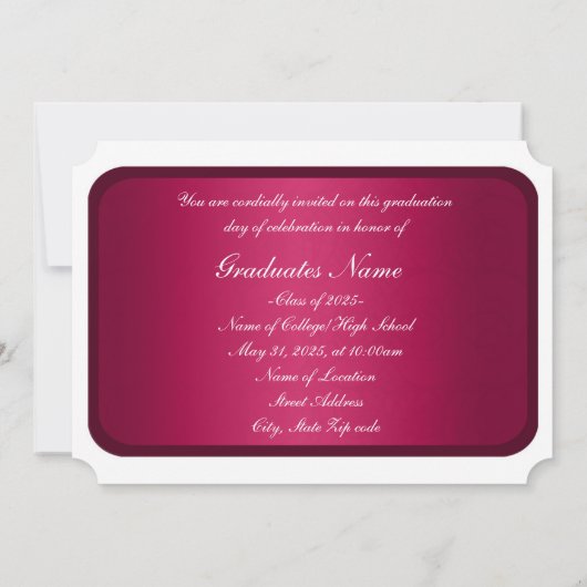 Burgundy and White Lijst Afstuderen Invitation Kaart (Achterkant)