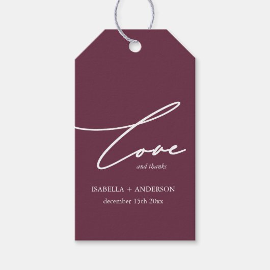 Burgundy and White Wedding Favor Gift Label Cadeaulabel (Voorkant)