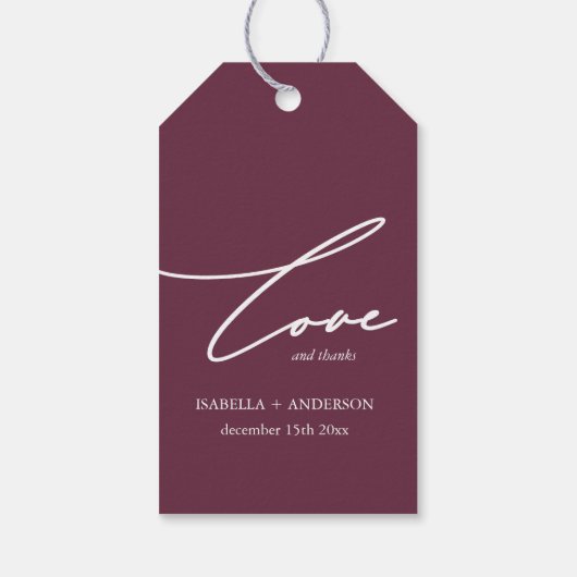 Burgundy and White Wedding Favor Gift Label Cadeaulabel (Achterkant)