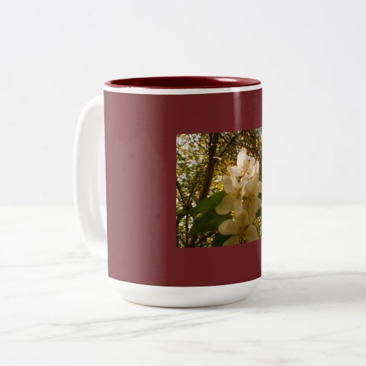 Burgundy Apple Blossom Design Tweekleurige Koffiemok (Voorkant links)