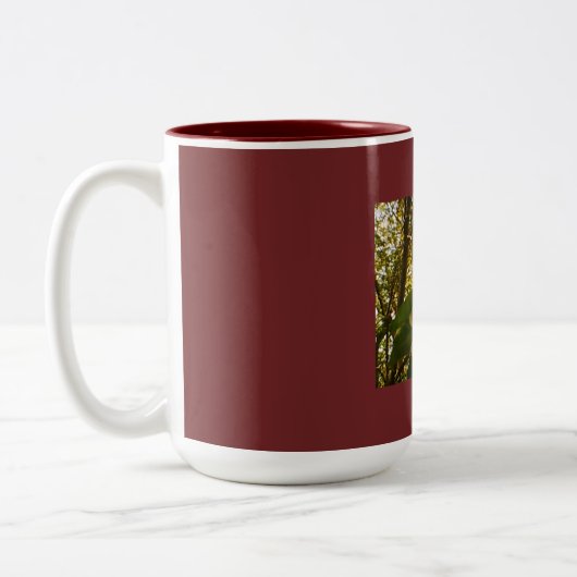 Burgundy Apple Blossom Design Tweekleurige Koffiemok (Links)