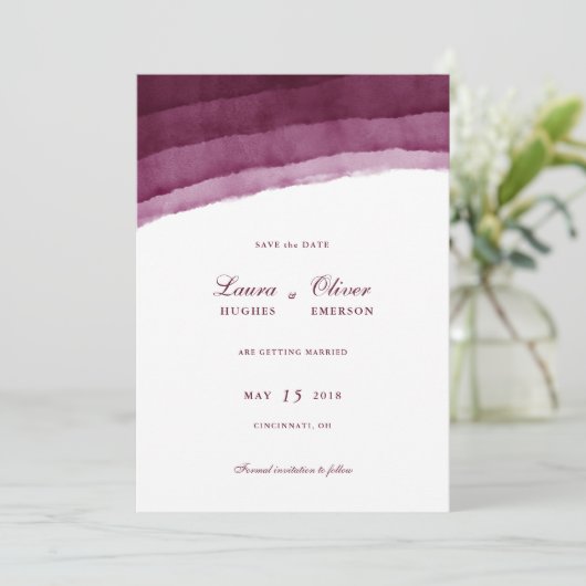 Burgundy Aquarel Save the Date (Staand voorkant)