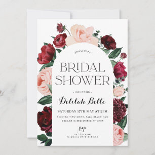 Burgundy Arch Floral Bridal Shower Kaart