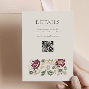 Burgundy Art Nouveau bloemdetails kaart met QR