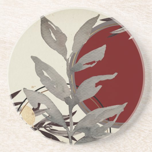 Burgundy Artistic Abstract Waterverf Sandstone Zandsteen Onderzetter (Voorkant)