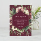 Burgundy Artistic Bloom Wedding Kaart (Staand voorkant)