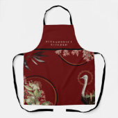 Burgundy Artistic Floral + Jouw naam Kitchen Schort (Voorkant)