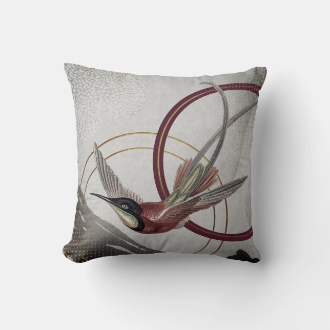 Burgundy Artistic Hummingbird Kussen (Voorkant)