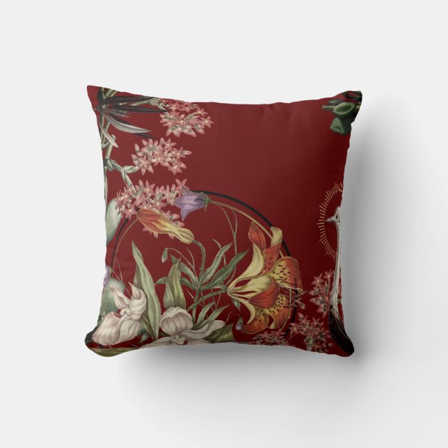 Burgundy Artistic Tiger Lily Floral Design Kussen (Voorkant)