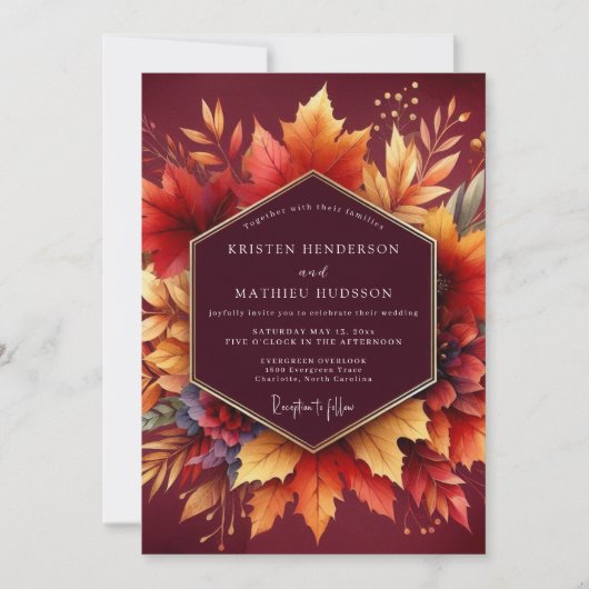 Burgundy Autumn Bloom Wedding Kaart (Voorkant)