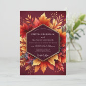 Burgundy Autumn Bloom Wedding Kaart (Staand voorkant)