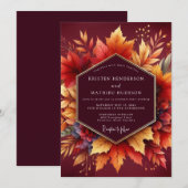 Burgundy Autumn Bloom Wedding Kaart (Voorkant / Achterkant)