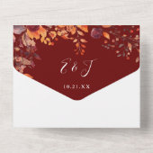 Burgundy Autumn Floral Fall In Love Wedding All In One Uitnodiging (Achterkant)