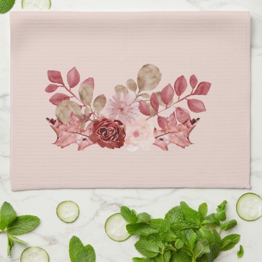 Burgundy Autumn Floral Kitchen Towel Theedoek (Gevouwen)