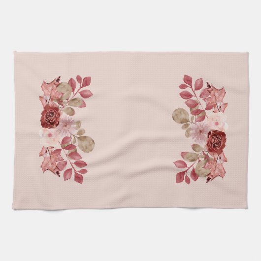 Burgundy Autumn Floral Kitchen Towel Theedoek (Horizontaal)
