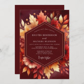 Burgundy Autumn Foliage Wedding Kaart (Voorkant / Achterkant)