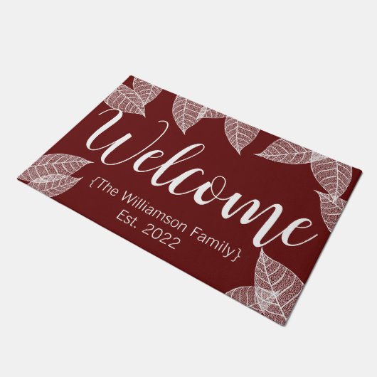 Burgundy Autumn Leaves Welcome Script Deurmat (Schuin)
