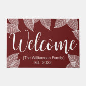 Burgundy Autumn Leaves Welcome Script Deurmat (Voorkant)