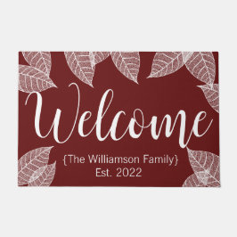 Burgundy Autumn Leaves Welcome Script Deurmat