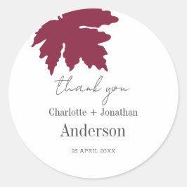 Burgundy Autumn Maple Leaf Wedding Favors Ronde Sticker