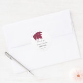 Burgundy Autumn Maple Leaf Wedding Favors Ronde Sticker (Envelop)
