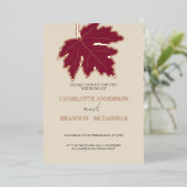 Burgundy Autumn Maple Leaf Wedding Roos Gold Folie Uitnodiging (Staand Voorkant)
