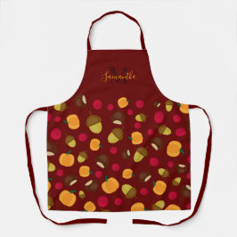 Burgundy Autumn Pumpkin Berries Pattern Monogram Schort