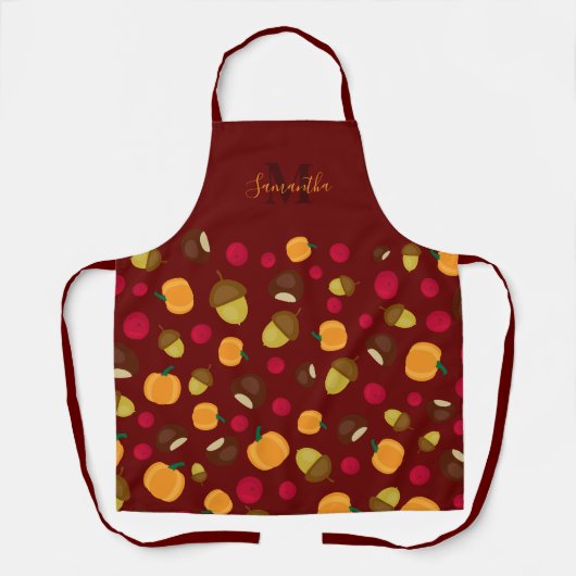 Burgundy Autumn Pumpkin Berries Pattern Monogram Schort (Voorkant)