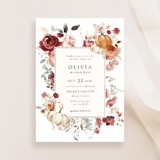 Burgundy Autumn Pumpkin Bridal Shower Kaart