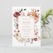 Burgundy Autumn Pumpkin Bridal Shower Kaart (Staand voorkant)