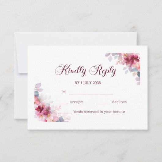 Burgundy Autumn Watercolor Floral Wedding RSVP Kaartje (Voorkant)