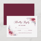 Burgundy Autumn Watercolor Floral Wedding RSVP Kaartje (Voorkant / Achterkant)